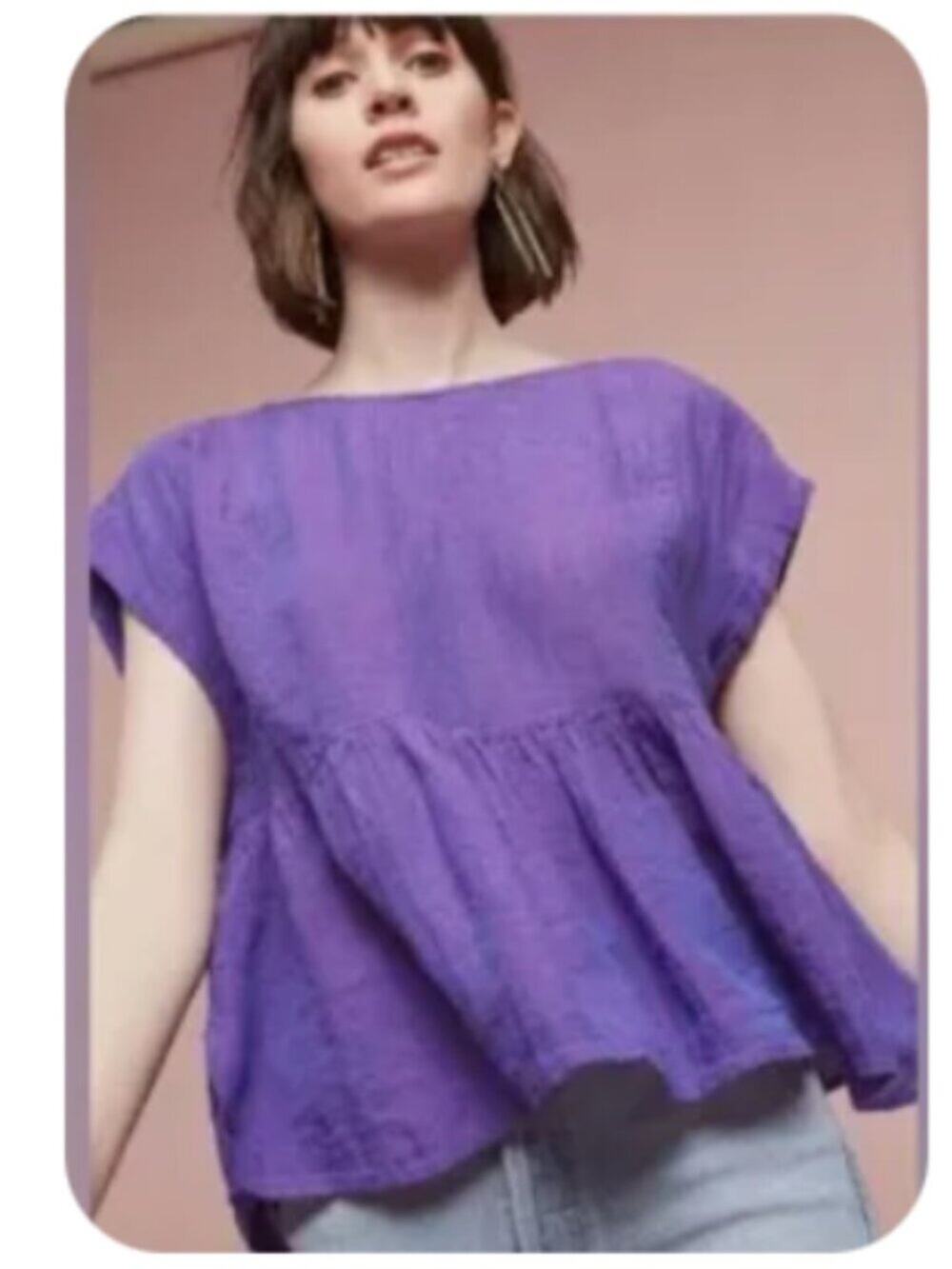 Holding Horses Vintage Linen Purple Woven Cropped Blouse Anthropologie SZ XXS
